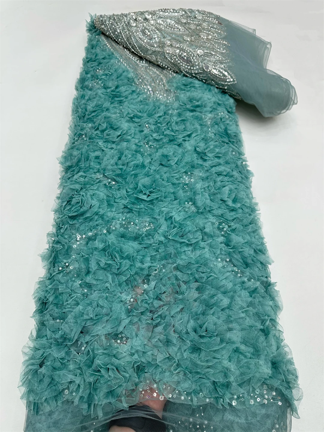 Mais recente design de tule francês 3d lantejoulas tecido renda africano frisado tecido renda nigeria vestidos festa casamento costura feminina 5 metros