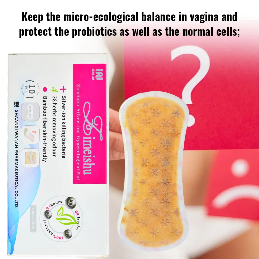 20Pcs/2pack Silver-ion Feminine Hygiene Pads Zimeishu Medical Anion Sanitary Gynecological Pads Cure Care Pearls Vaginal Tampons