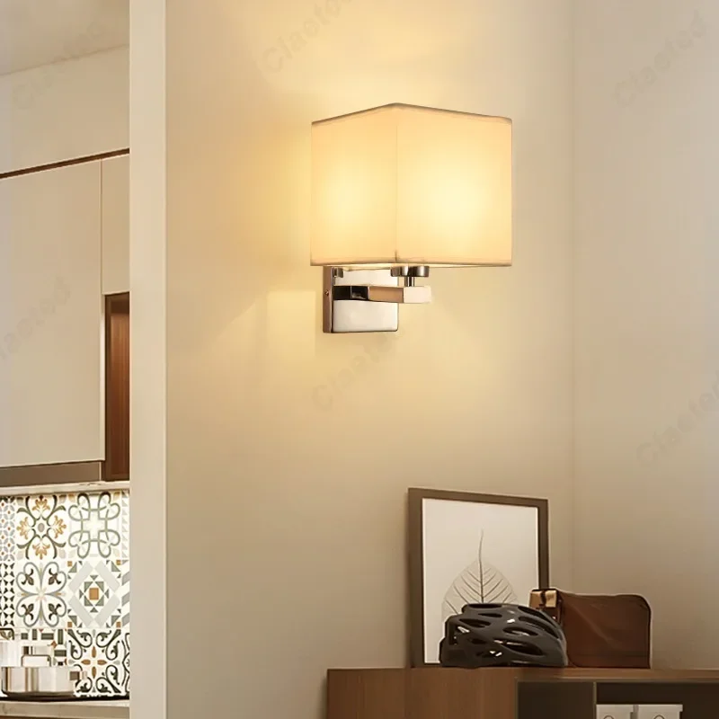 Creative LED Fabric Lampshade E27 Wall Light Switch Button Bedroom Bedside Lamp Restaurant Bar Decoration Lighting Fixture