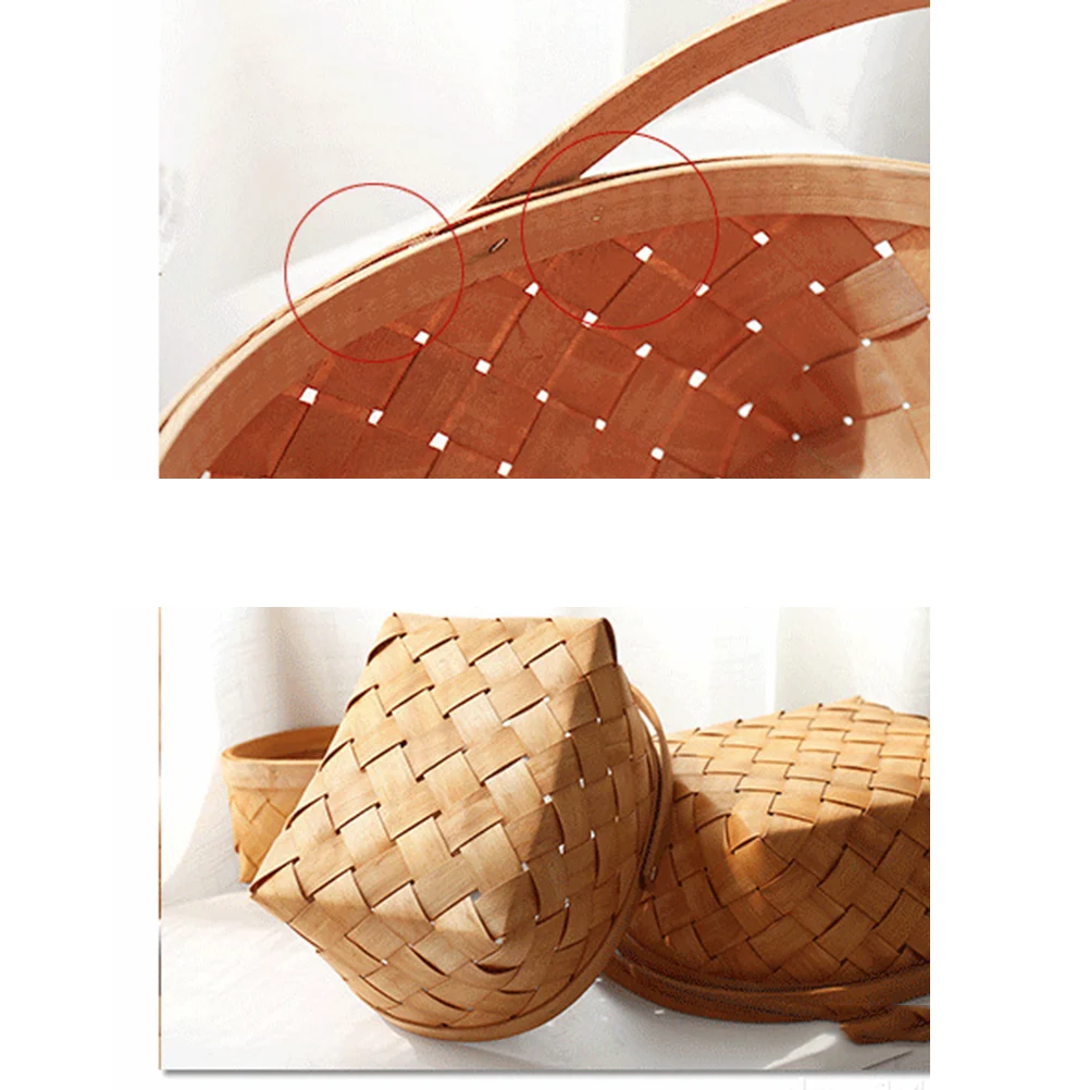 

Wooden Storage Basket Handmade Woven Container for Fruit Vegetable Bread Home Office Restaurant Eco Portable Houseware
