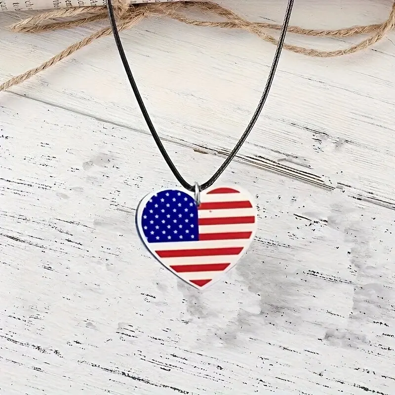 Patriotic Heart hat big mouth Shaped american flag Pendant Necklace Red White Blue necklace for USA Labor Day  Independence Day