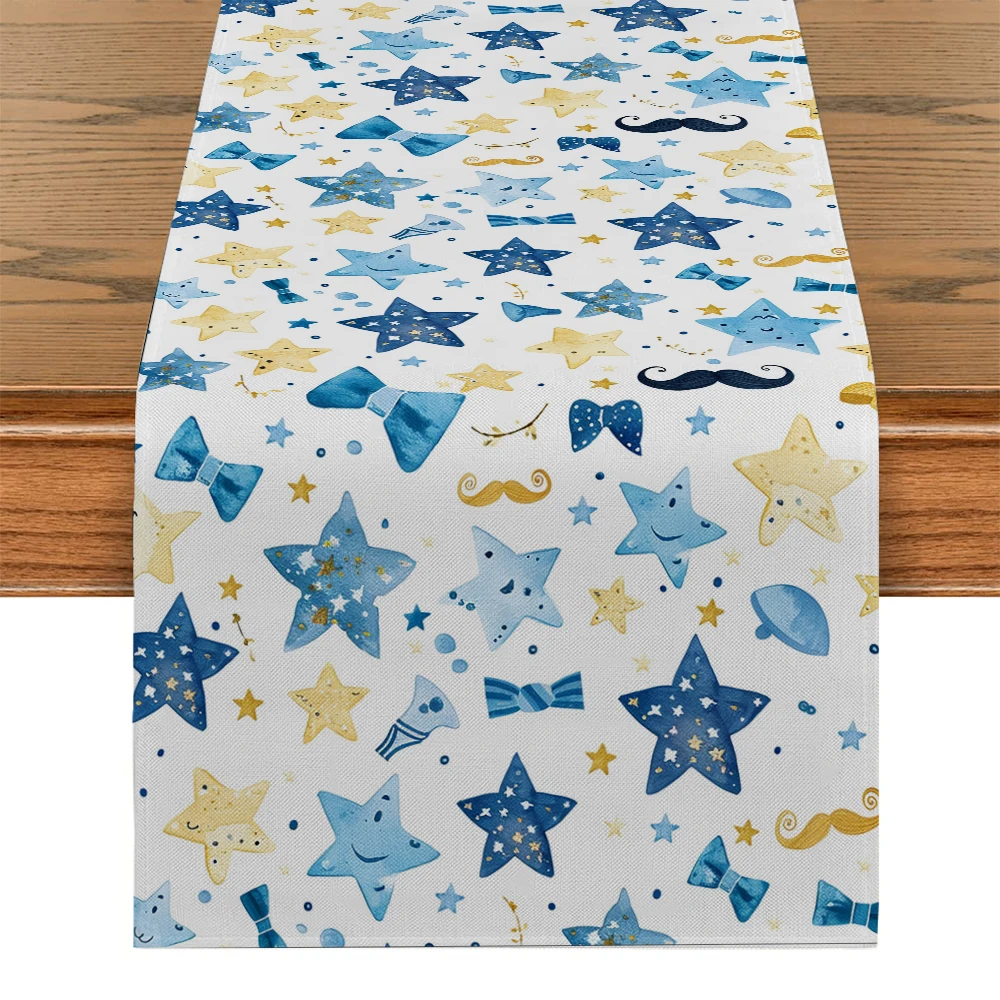 Father's Day Star Beard Bow Effect Table Runner Kitchen Table Decor Farmhouse Dining Table Runners Wedding Party Decorations