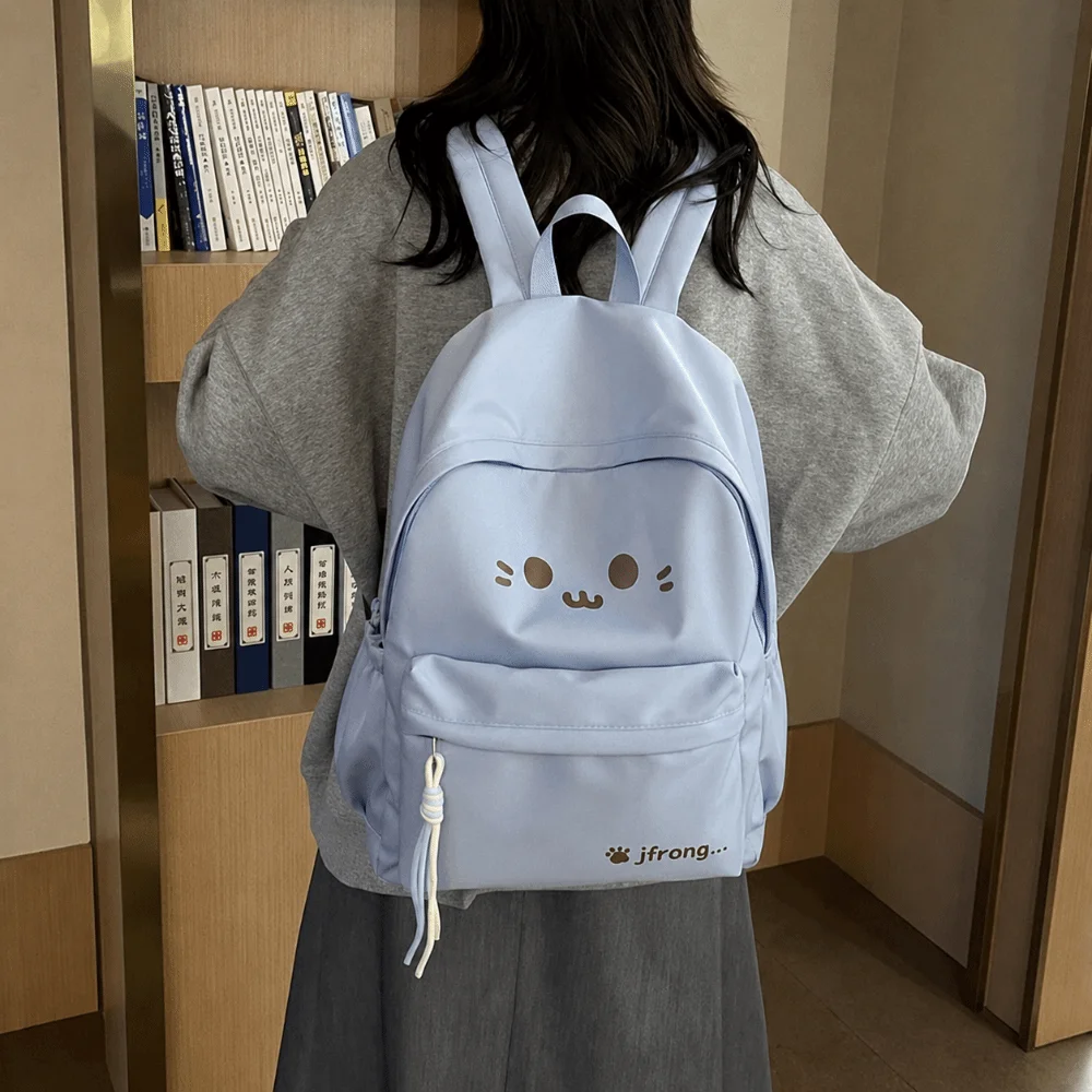 Fashion Cute Print Travel Backpack Nylon Solid Color Student Schoolbag Multi-pocket Large Capacity Laptop Daypack
