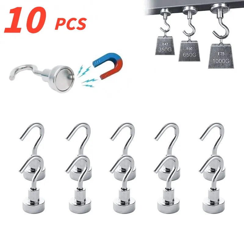 10Pcs Strong Magnetic Hooks Punchfree Practical Load Bearing HookThick Wall StorageFor Home Kitchen