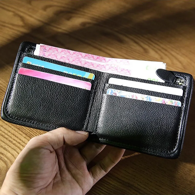 AETOO Men's leather short handcrafted wallet, soft leather with multiple slots, driver's license card cover, top layer cowhide m