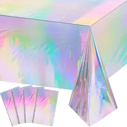 Iridescent Tablecloth 137x274CM Birthday Party Table Cloths Plastic Disposable Iridescence Disco Party Decorations for Buffet