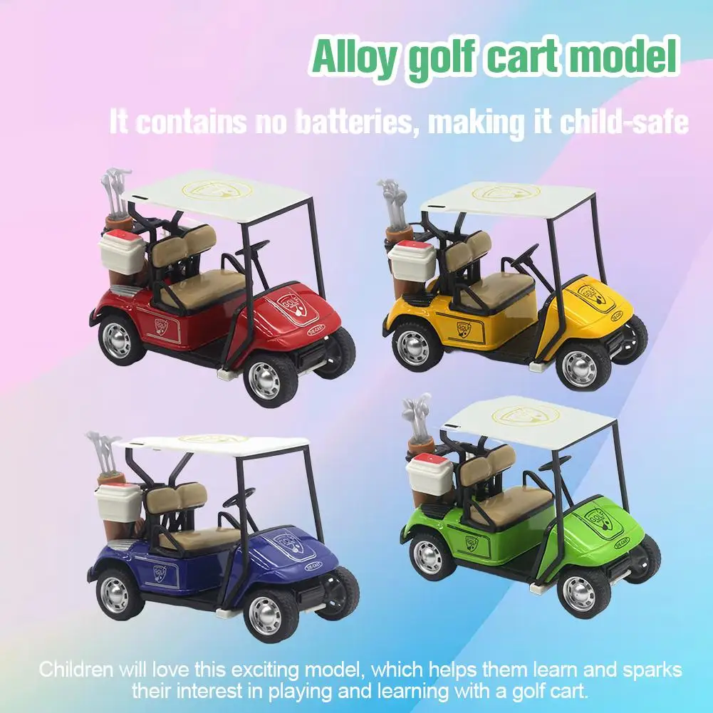 Carro modelo de carrinho de golfe de liga 1:36, brinquedo de energia retrátil e liberação, coleção de veículos de metal fundido, presentes de aniversário educacionais