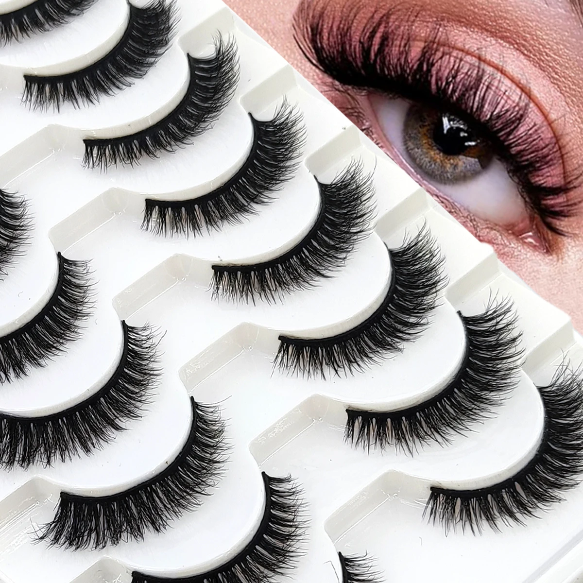 Neues 10-Doppel-Wimpern-Make-up, weich und flauschig, 3D-künstlicher Nerz, falsche Wimpern, dicker handgerollter Nerz, natürliche falsche Wimpern
