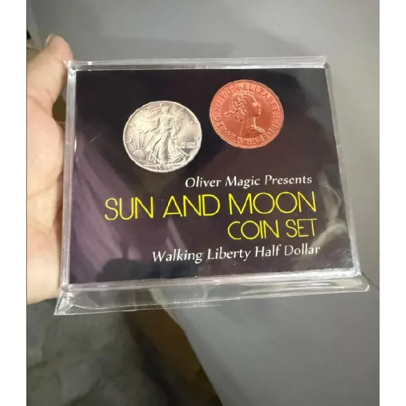 Juego de monedas de sol y luna (medio dólar de la libertad caminante), trucos de Magia Oliver, ilusión de primer plano, moneda de Magia que aparece, copia de moneda
