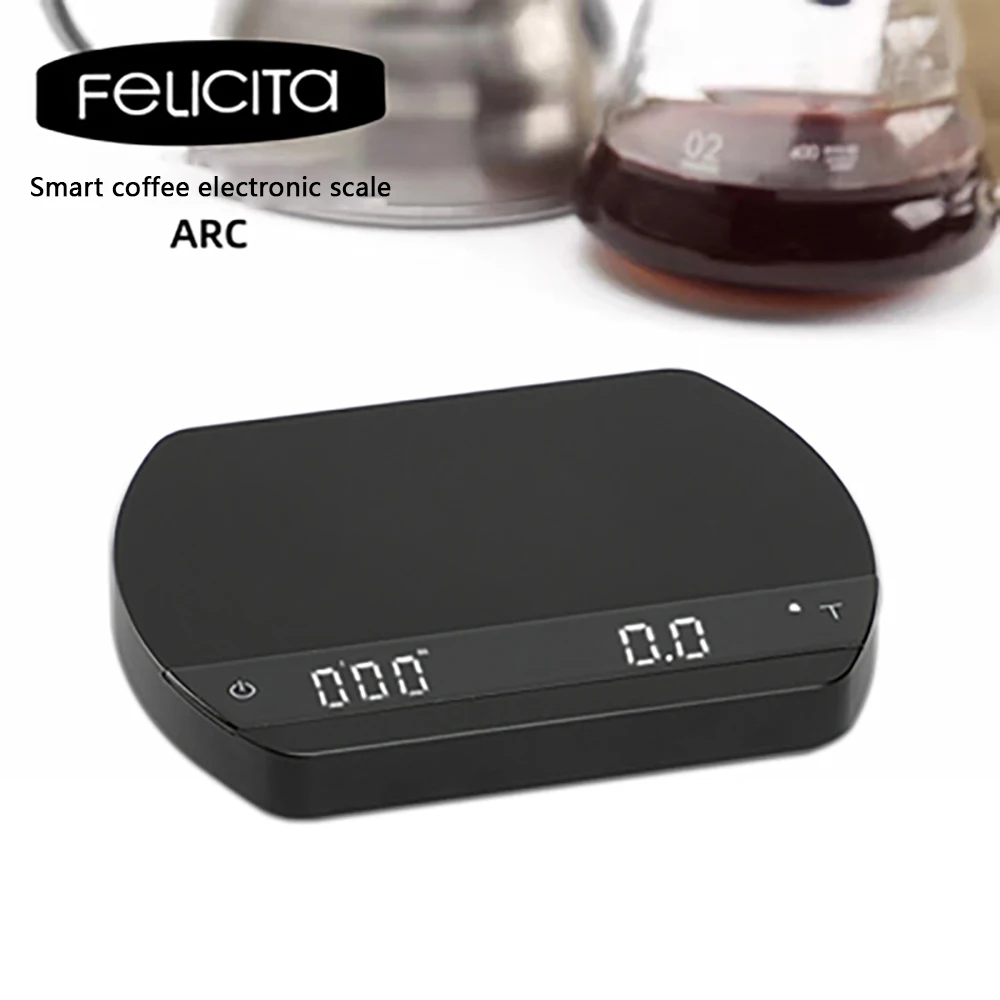 Felicita Small Coffee Smart Electronic Scale with Timer Arc Digital Kitchen Tools High Precision LED Screen 2kg/0.1g