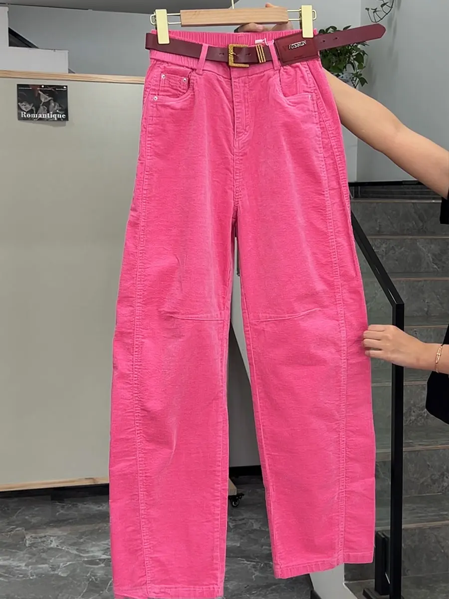 

High Waist Corduroy Wide Leg Pants Women's Long Floor Length Casual Trousers Vintage Hong Kong Sle plus Size Velvet Pants