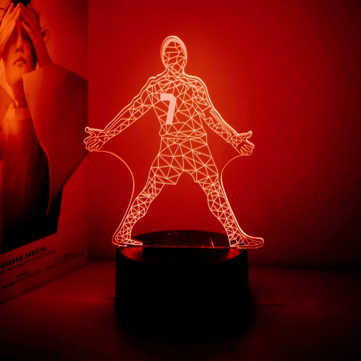 

Football player 3D night light, USB powered touch seven color transformation, perfect gift choice