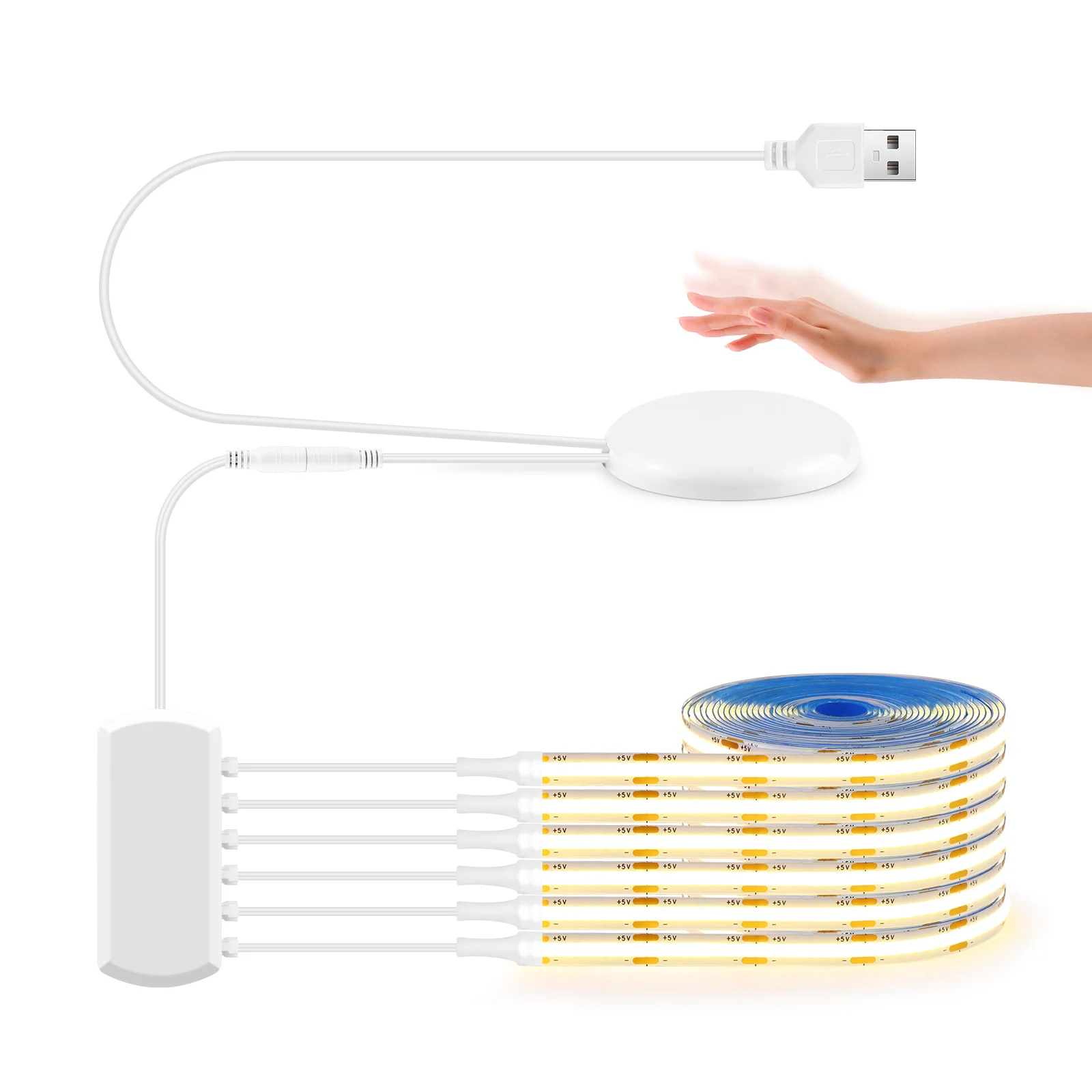 6/5/4/3/2/1 Pcs 5V COB LED Strip Light With USB Penetrating Wood Touch Dimmer Switch For Acoustic Panel Cabinet Shelf Lighting