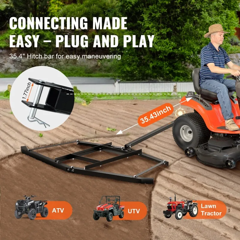 Driveway Drag Tow Behind Drag Harrow Driveway Grader with Adjustable Bars Driveway Tractor Harrow for Garden Lawn Tractors