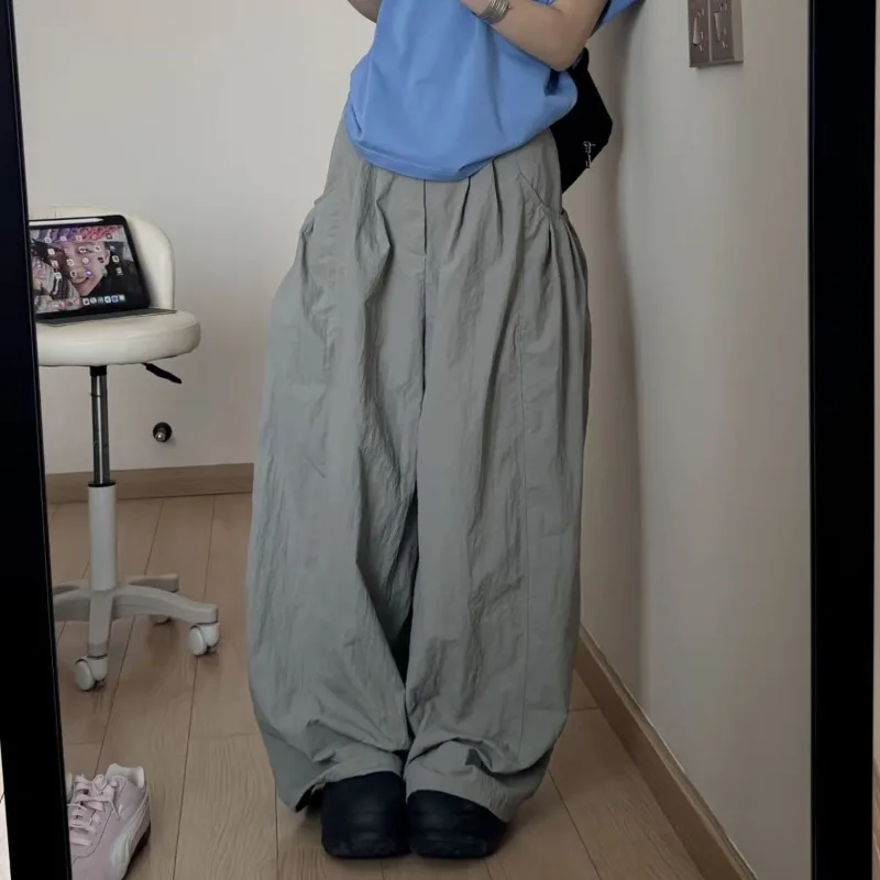 

Deeptown Gary Oversized Women Cargo Pants Wide Leg Elastic High Solid Color Korean Fashion Baggy Trousers Grunge Streetwear