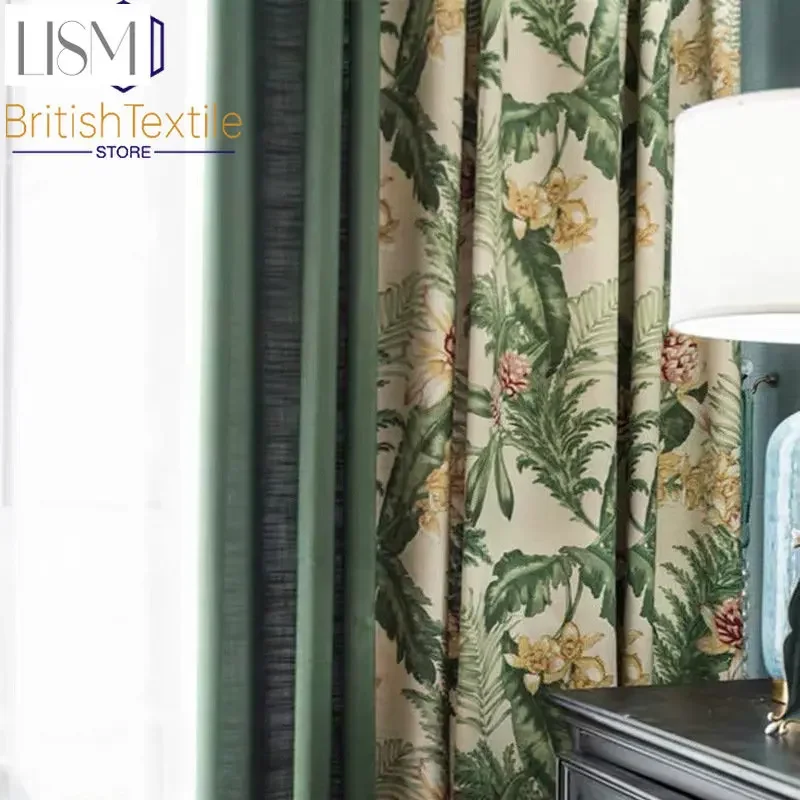 

American Curtains For Living Dining Room Bedroom Light Luxury Pastoral Shading Cotton And Linen Floor-to-ceiling Splicing Villa