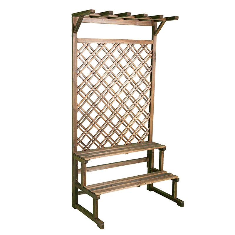

Preservative wood flower stand, balcony, multi layer ladder floor type, courtyard, interior, solid wood, grid