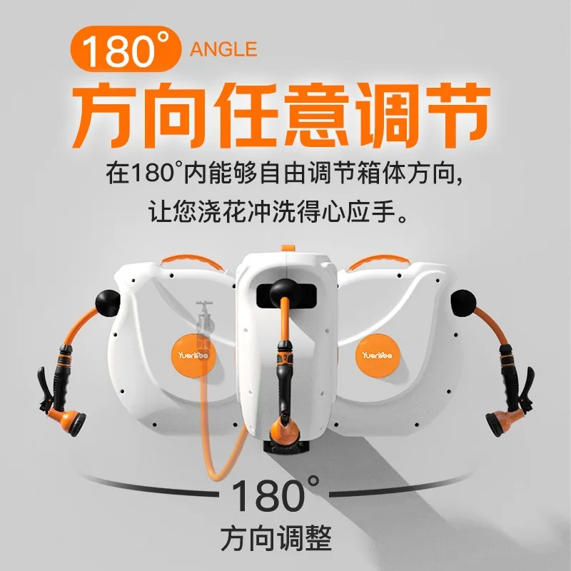 2025Automatic Rewind Wall Mounted Water Hose With Sprayer Nozzle Swivel Bracket Slow Retraction Retractable Garden Hose Reel