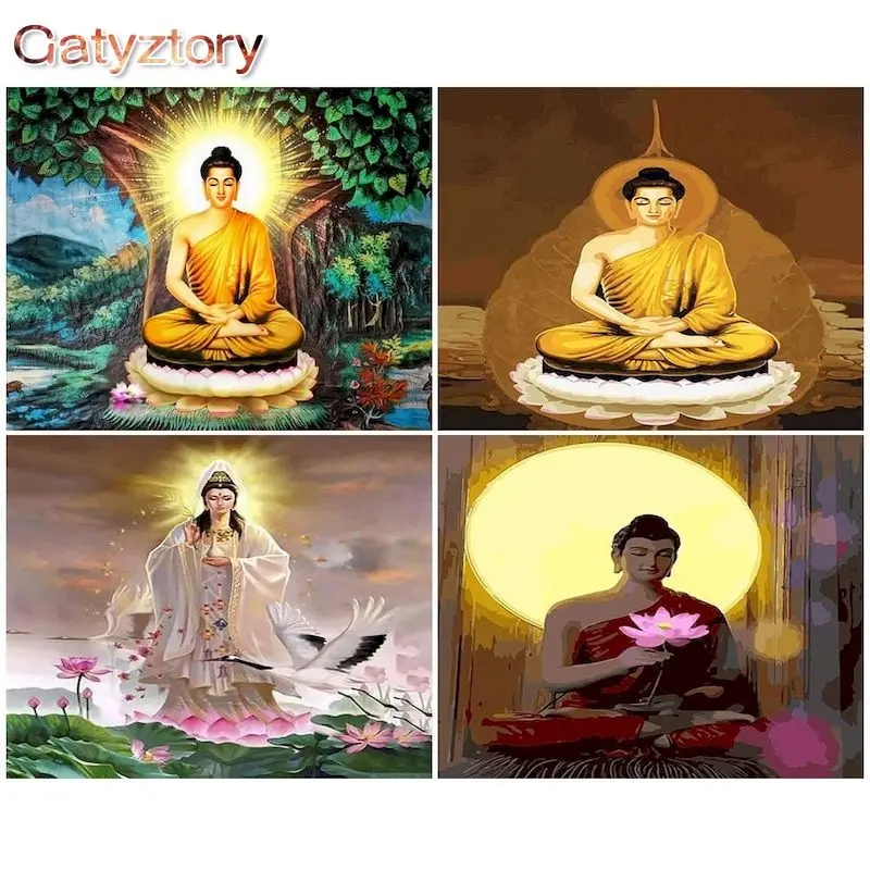 

GATYZTORY Acrylic Painting By Numbers Handicrafts Frame Buddha Paint Kit For Adults DIY Gift Wall Decors Art Supply