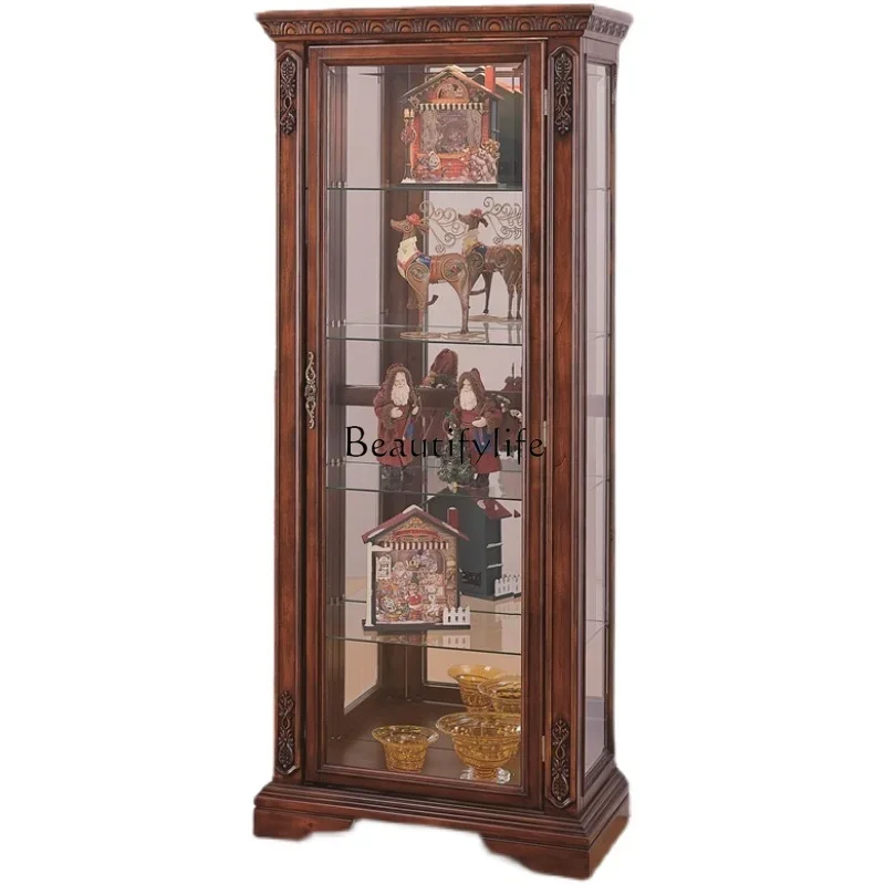 

LJY-*American solid wood single-door wine cabinet glass wall vertical cabinet living room European corner side storage