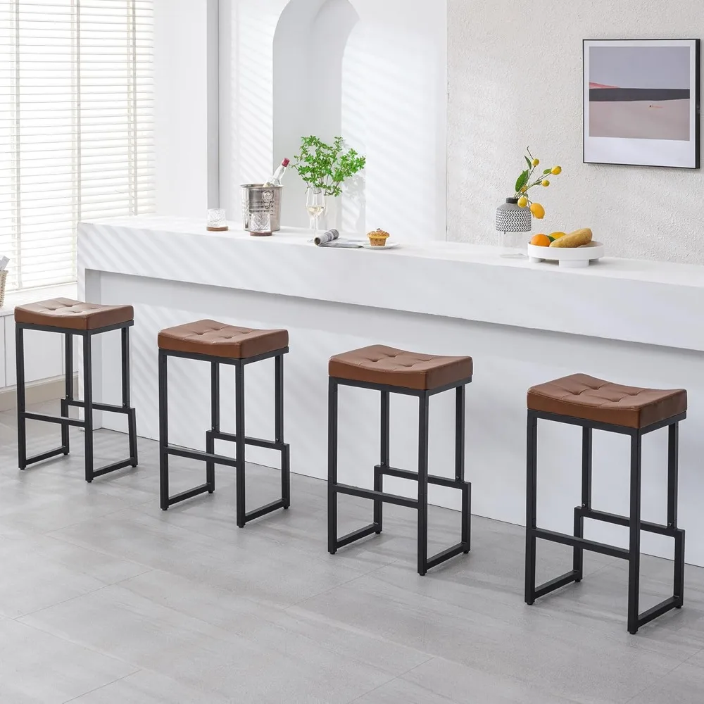 

Bar Stools Set of 4, 28" Counter Height Bar Stools, Faux Leather Barstools for Kitchen Island, Backless Saddle Stools