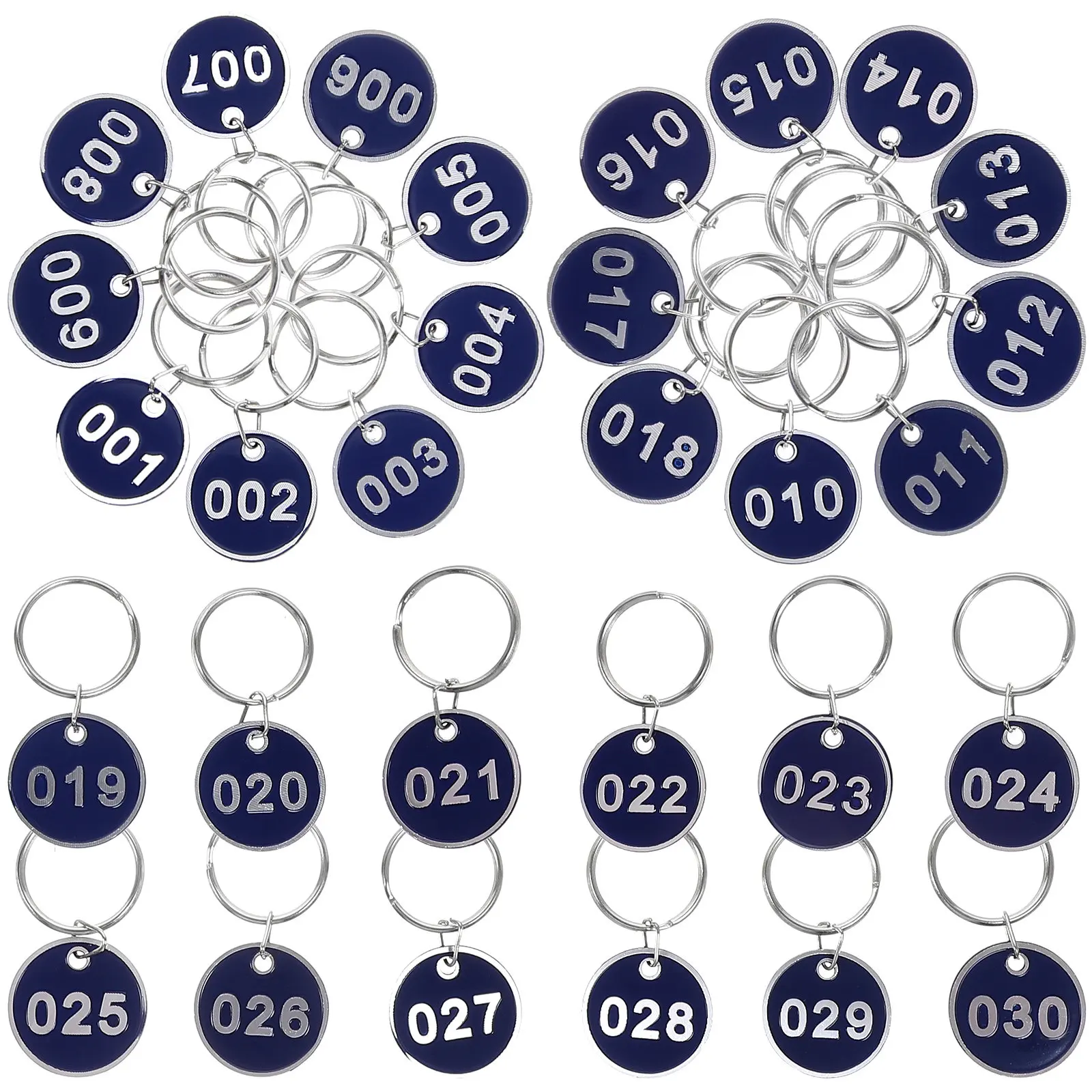 

30Pcs Tags Round Number Labels for Keychain Hanging Identification Portable Small Key Tags with Ring for Home Office