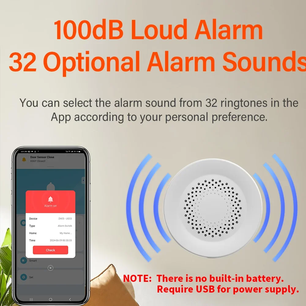 Imagem -04 - Tuya Smart Siren Alarm para Segurança Doméstica 100db Speaker Necessário Zigbee Hub Funciona com o Google Home Yandex Alice Alexa