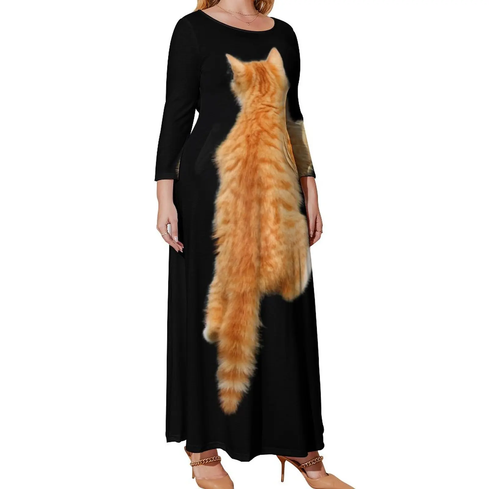 

Climbing Ginger Cat. Funny, cute cat. Photo, photograph Long Sleeved Dress women's clothing summer 2024 novelties cute dress