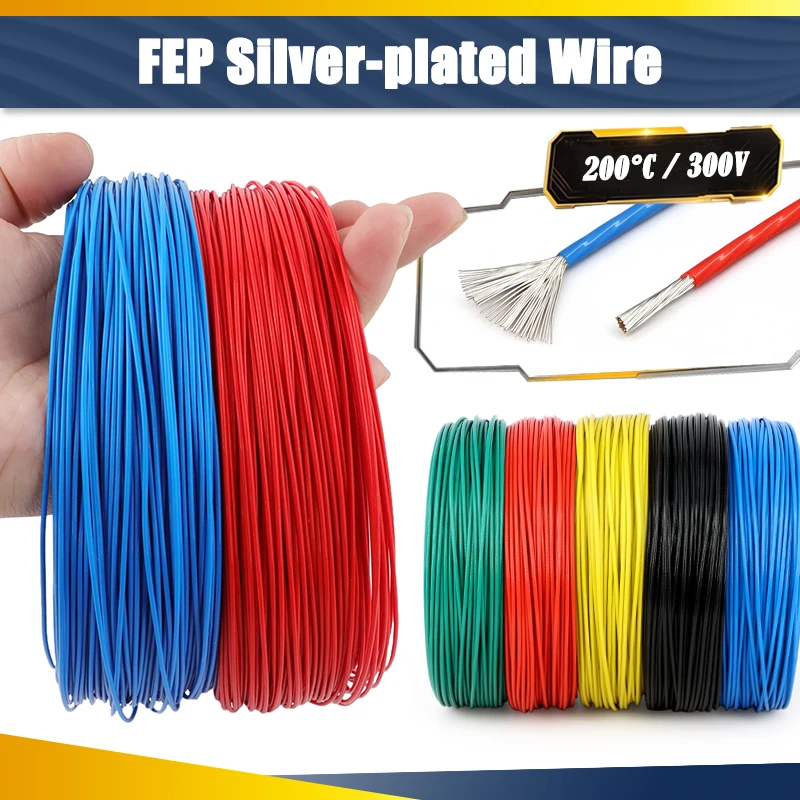 2/5m Silver Plated Copper Wire High Purity OFC FEP Insulation Audio Headphone Signal Wiring High Temperature Resistant Cable