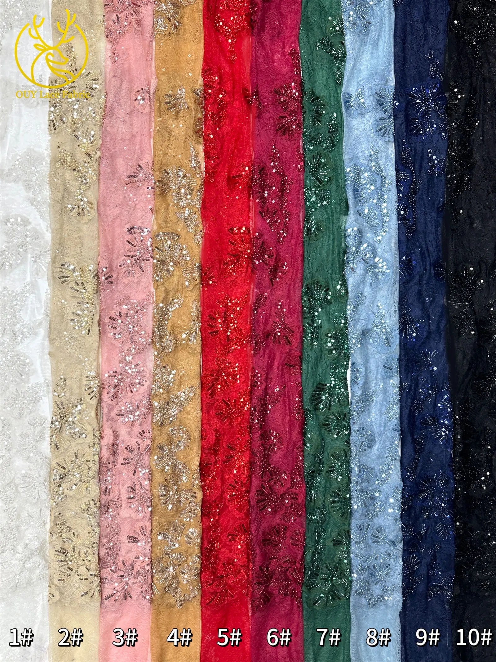 2026 Afrikanischer Bräutigam Bestickter Spitzenstoff Hochwertige Französische Pailletten-Spitze 5 Yards Marineblau Perlenbesetzter Spitzenstoff für Party-Hochzeitskleider – Detail 30