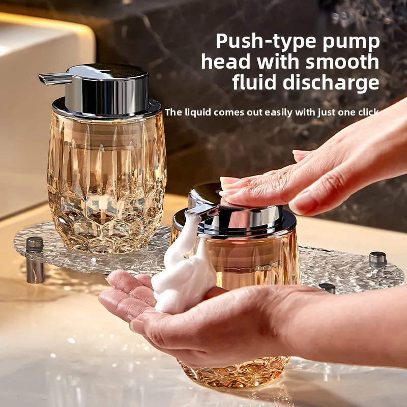 Creative Amber Diamond Glass Lotion Bottle Manual Push Soap Dispenser Hotel Bathroom Accessories Shampoo Moisture Bottle Modern