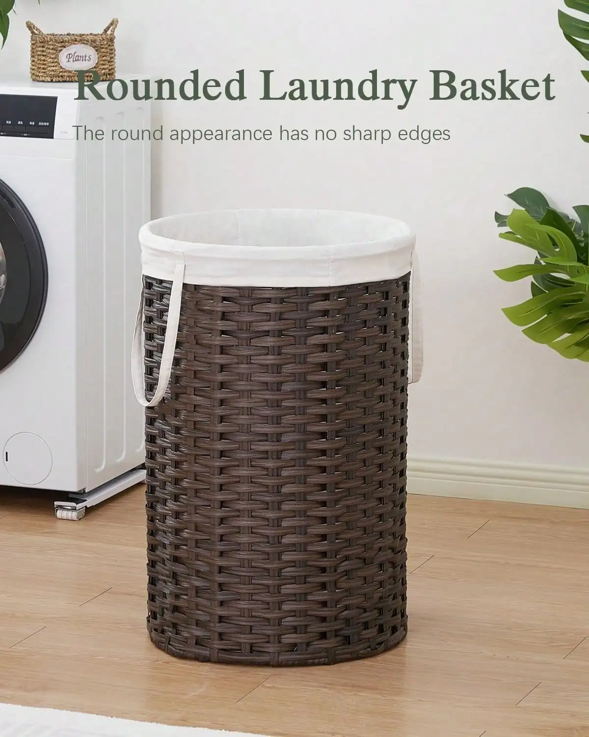 Laundry Basket, Hand-Woven Rattan Laundry Basket, No Installation Required, 26.5 Gallon (100 Liters) Round Laundry Basket, With Removable Bag And Handle, Bedroom Foldable Storage Basket