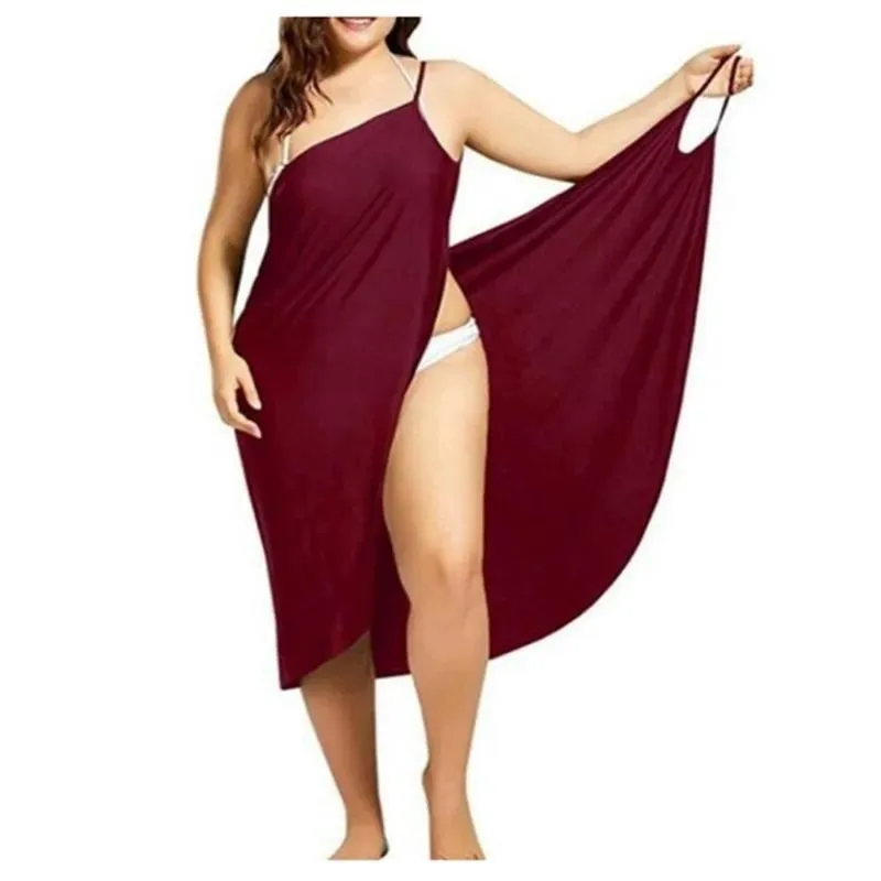 Fashion Women Solid Color Beach Summer Dresses Sling Sleeve Casual Sexy Halter Loose Towel Dress Vestidos Plus Size S-3XL