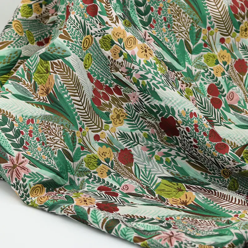 Tissu Jacquard Brocart Floral Vert Forêt Enchantée, Motif Féerique Elven, pour Robe Cheongsam, Tissu de Créateur DIY