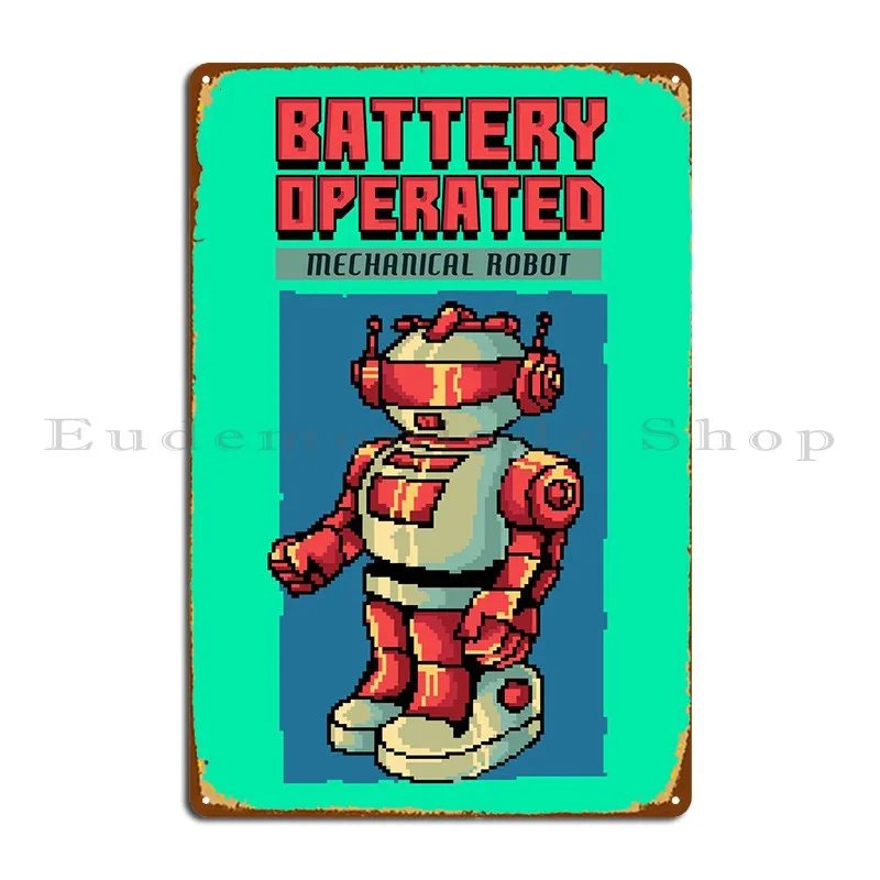 Robot Pixel Art Metal Sign Garage Classic Create Personalized Cinema Tin Sign Poster