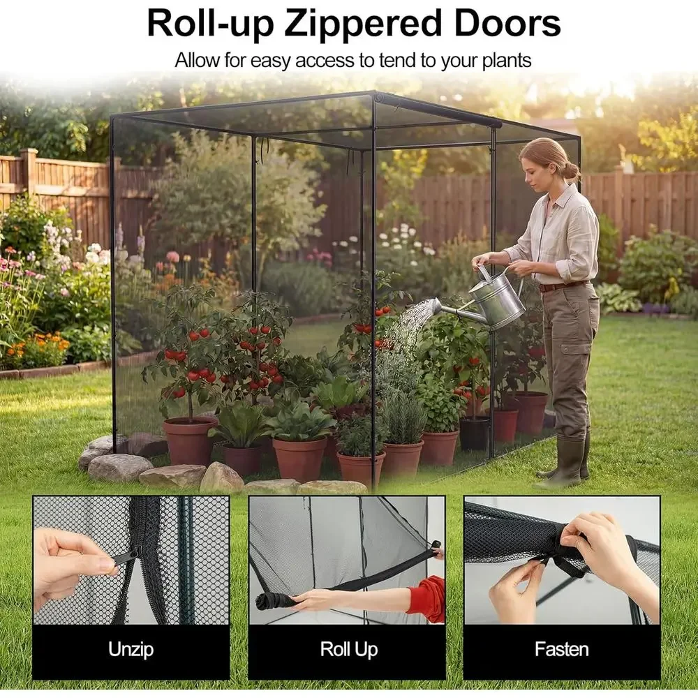 Portable 10x6.5x6.5 ft Plant Netting Cover with Zipper, 6 Ground Stakes & Carry Bag, Ideal for Vegetables and Flowers Protection