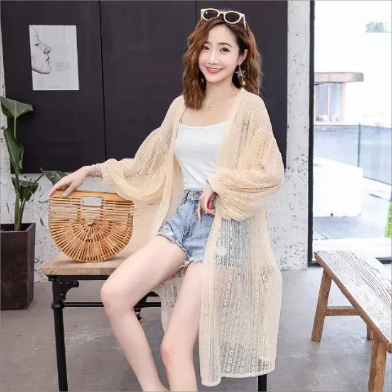 

Thin Vacation Sunscreen Lace Shirt 2025 New Women Summer Autumn French embroider Cardigan Mid-Length Top