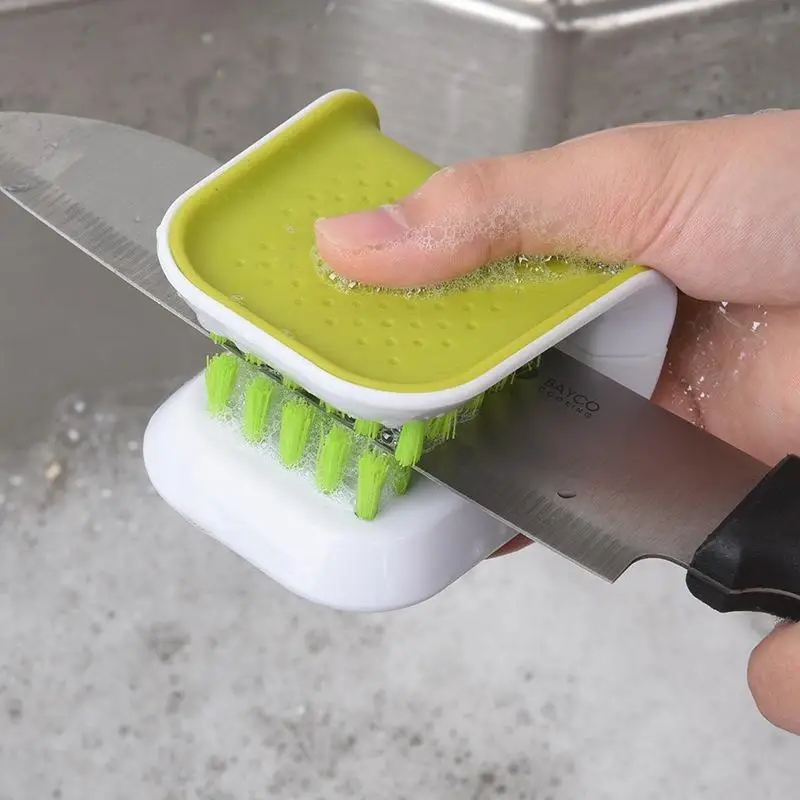 1Pc U Shaped Washing Knife Kitchen Tableware Knife Spoon Double Sided Cleaning Brush for Fork Chopsticks Creative Cleaner