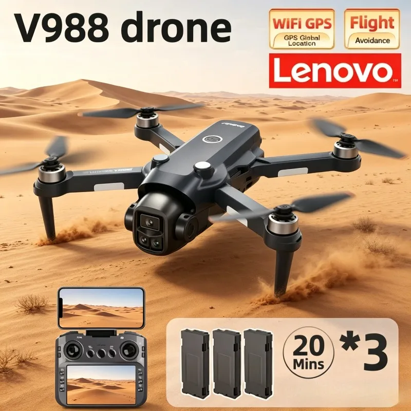 

Lenovo V988 Professional 8K HD Dual Camera, Foldable RC Drone Quadcopter, 5G WIFI FPV Remote control with large screen.