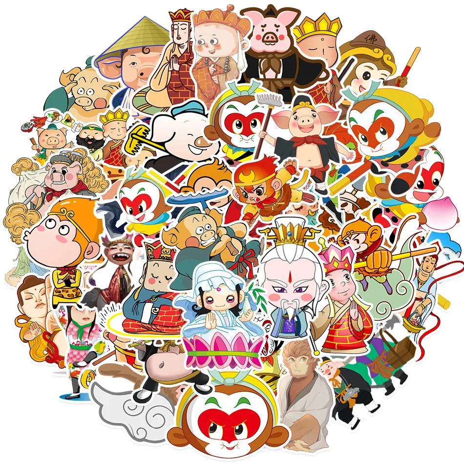 10/50pcs Cute Q Version Cartoon Journey To The West Stickers Sun Wukong Zhu Bajie Computer Phone Waterproof Decorative Stickers