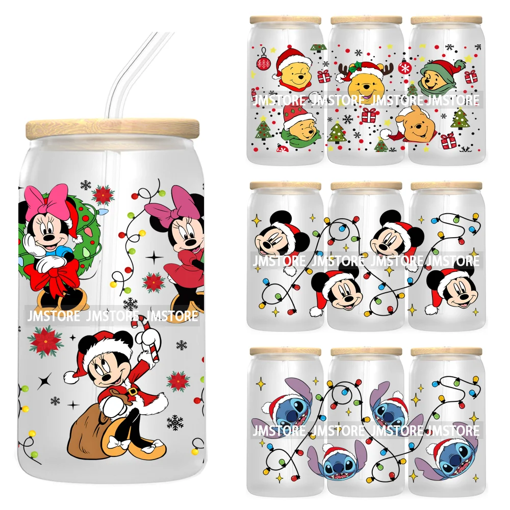 

Cute Kids Cartoon Character With Christmas Lights Tree Xmas Holiday UV DTF Transfer 16OZ Libbey Glass Can Wrap Ready to Apply