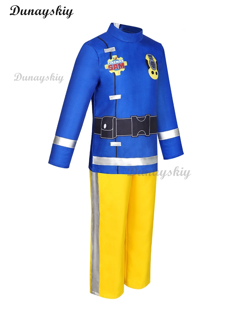 Simpatico cartone animato pompiere cosplay Sam costume di salvataggio per bambini performance sul palco vestito di Halloween vestito operato per bambini