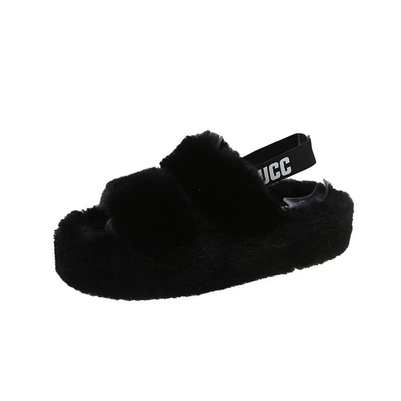 2023 Autumn/Winter New Type Slippers in Europe and America Large Size Back Strap Wearing Home Fur Slippers for Women