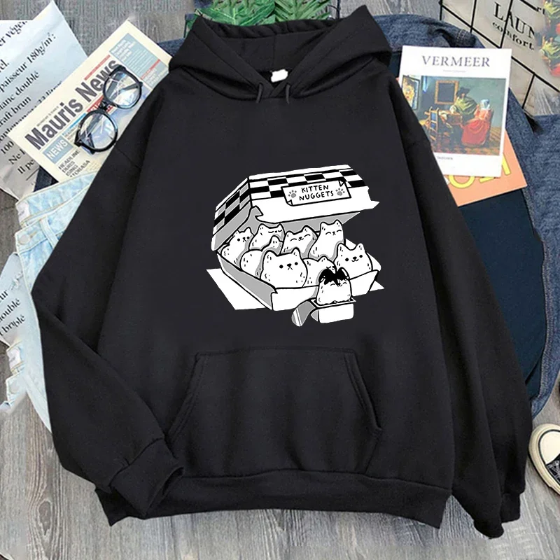 

LE 2024 Kitten Nuggets Printing Hoodies Casual Long Sleeve Cartoon Sweatshirts Sudaderas Spring Women/Men Clothing kpop