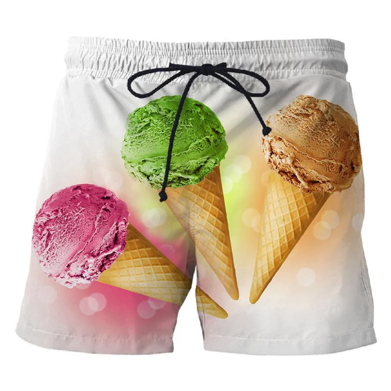 Short de plage imprimé crème glacée en 3D pour hommes, maillots de bain de sports de plein air cool, pantalons courts décontractés pour enfants, motif Popsicle, été