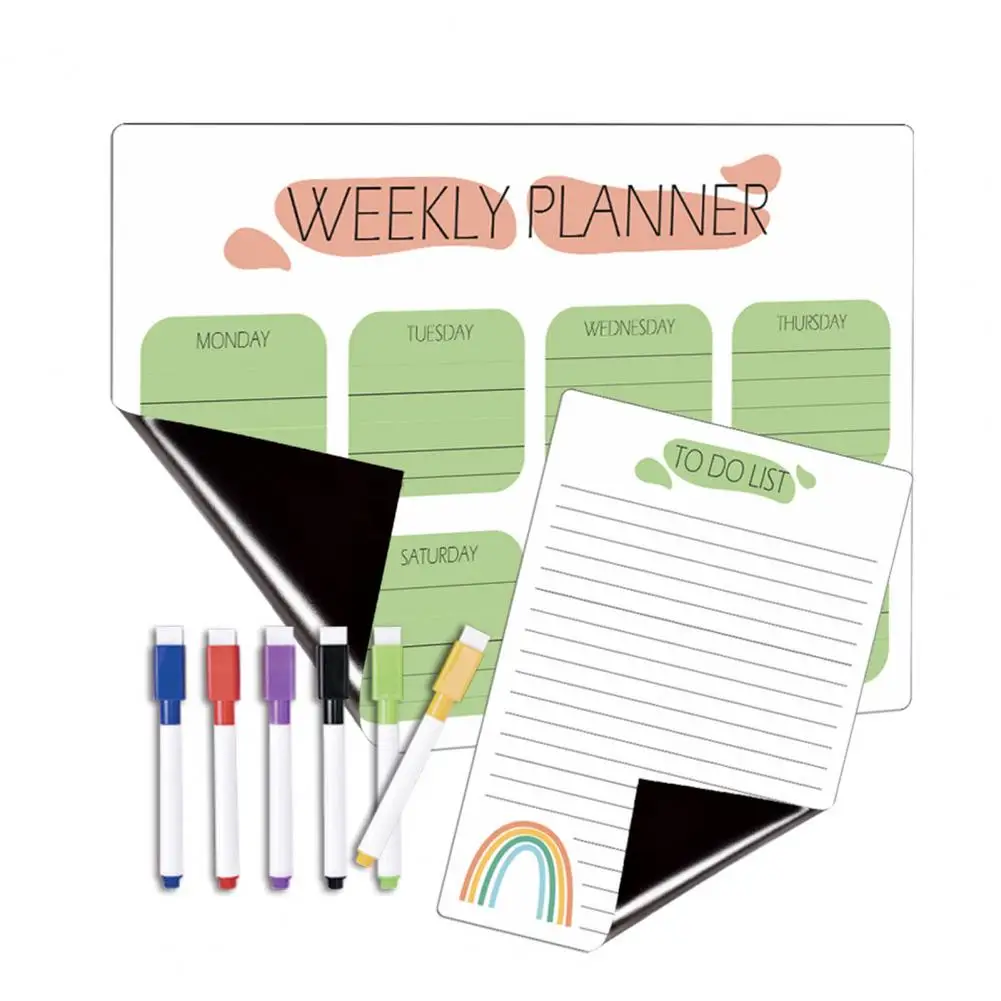 Magnetic Weekly Calendar Efficient Weekly Planning Scratch-proof Magnetic Fridge Calendar Kit with Pens Organize Schedule Stay