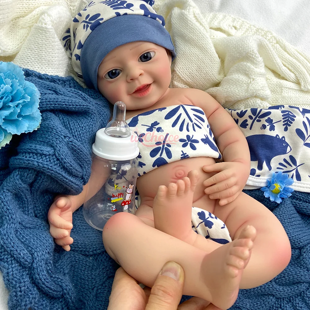 Open Mouth 18" Solid Silicone Reborn Boy Doll 3D Painted Skin Lifelike Newborn Baby Doll For Festive Toys Gifts Art Collection