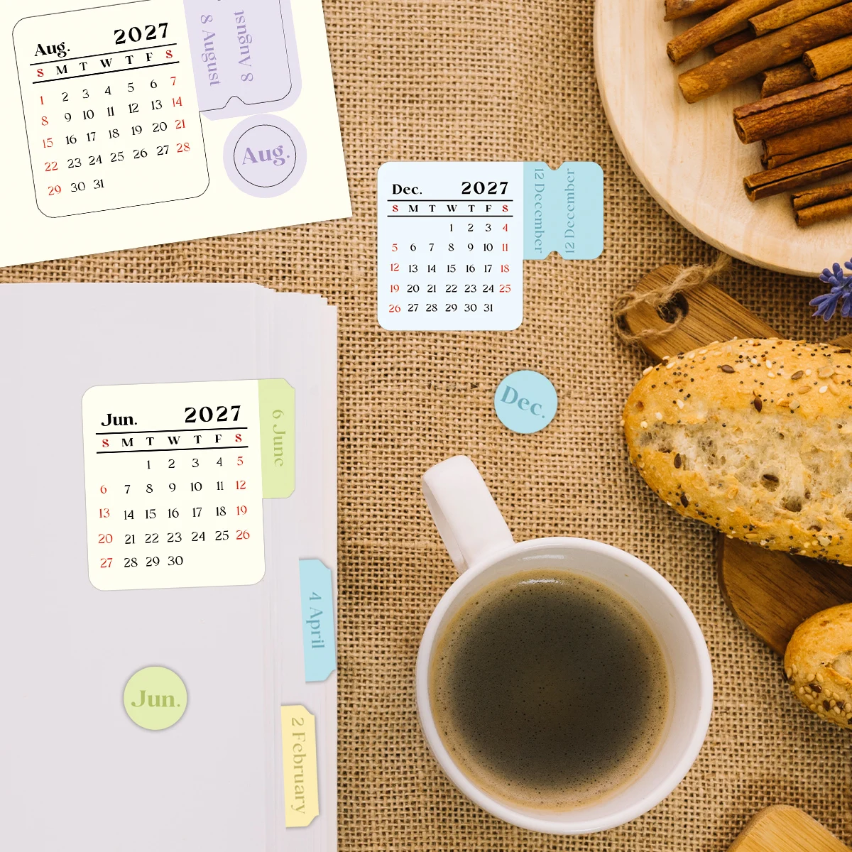 2sheets 2027 Calendar Stickers,Monthly Planner Decals,Self-Adhesive Date Label,For Notebook,Scrapbooking,Organization Stationery