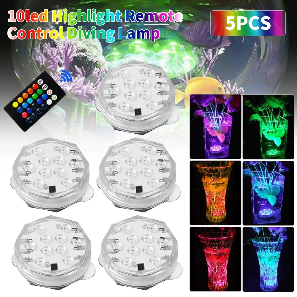 

1/3/5pcs 10LED diving Underwater LED Night Light Remote Control Submersible Light RGB Color Changing Pool Light Fish Tank Lights