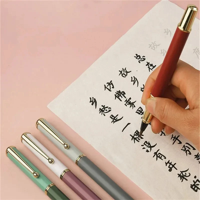 Imagem -03 - Caligrafia Chinesa Prática Metal Rod Brush Pen Pequeno Kai Writing Cabelo Macio Tinta Auto-absorvente Cabelo Lobo Novo Estilo